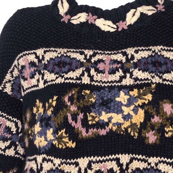 Jennifer Reed hand knitted navy & floral boxy sweater size small petite - Picture 3 of 10